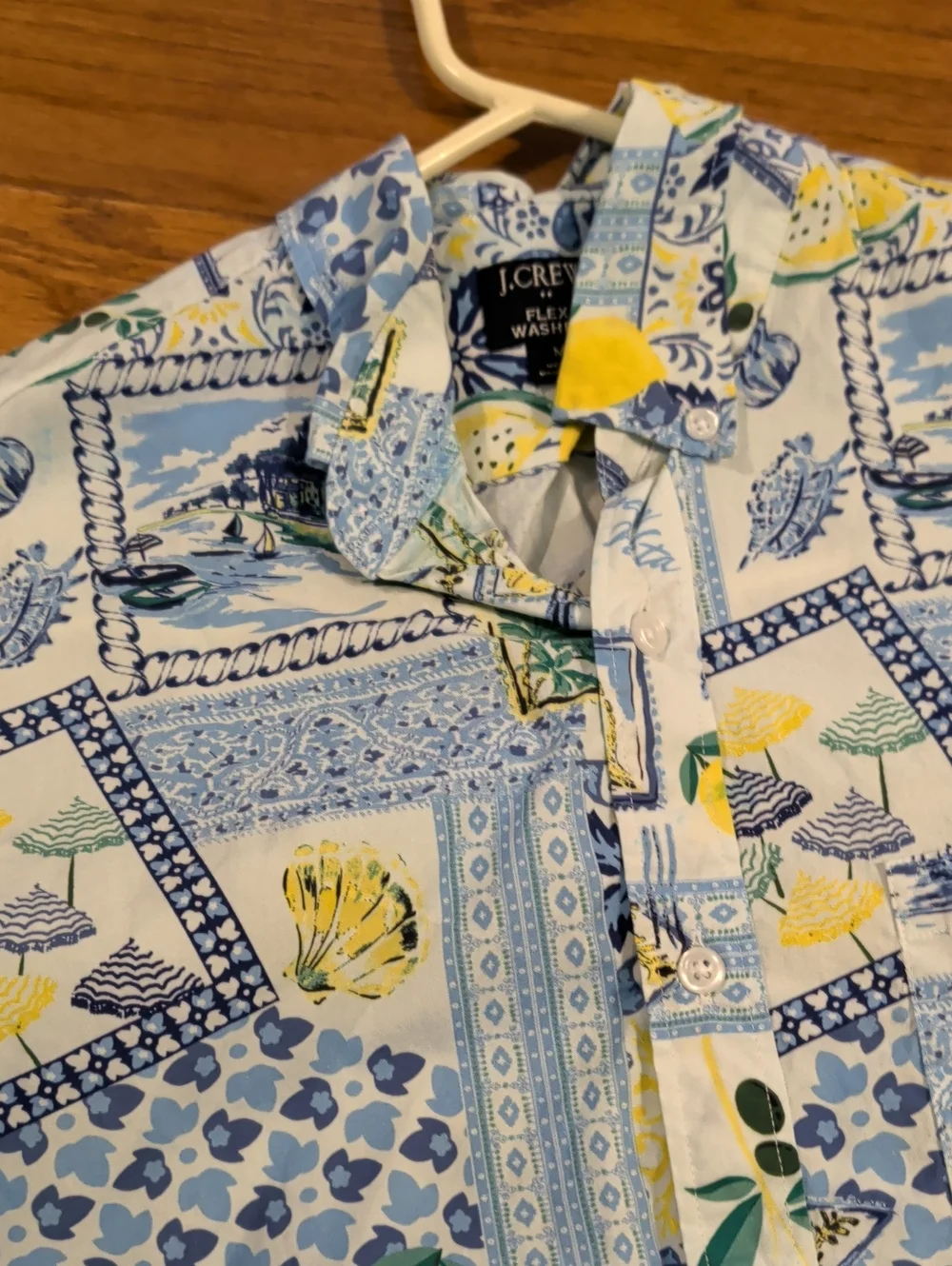 Light Blue Floral Lemon Patchwork Short-Sleeve Shirt